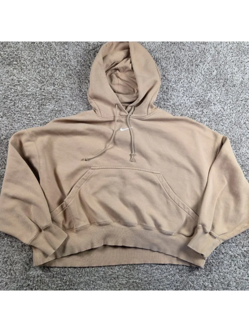 Nike Hoodie Womens Large Beige Fleece Phoenix Oversized Center Swoosh Mark*